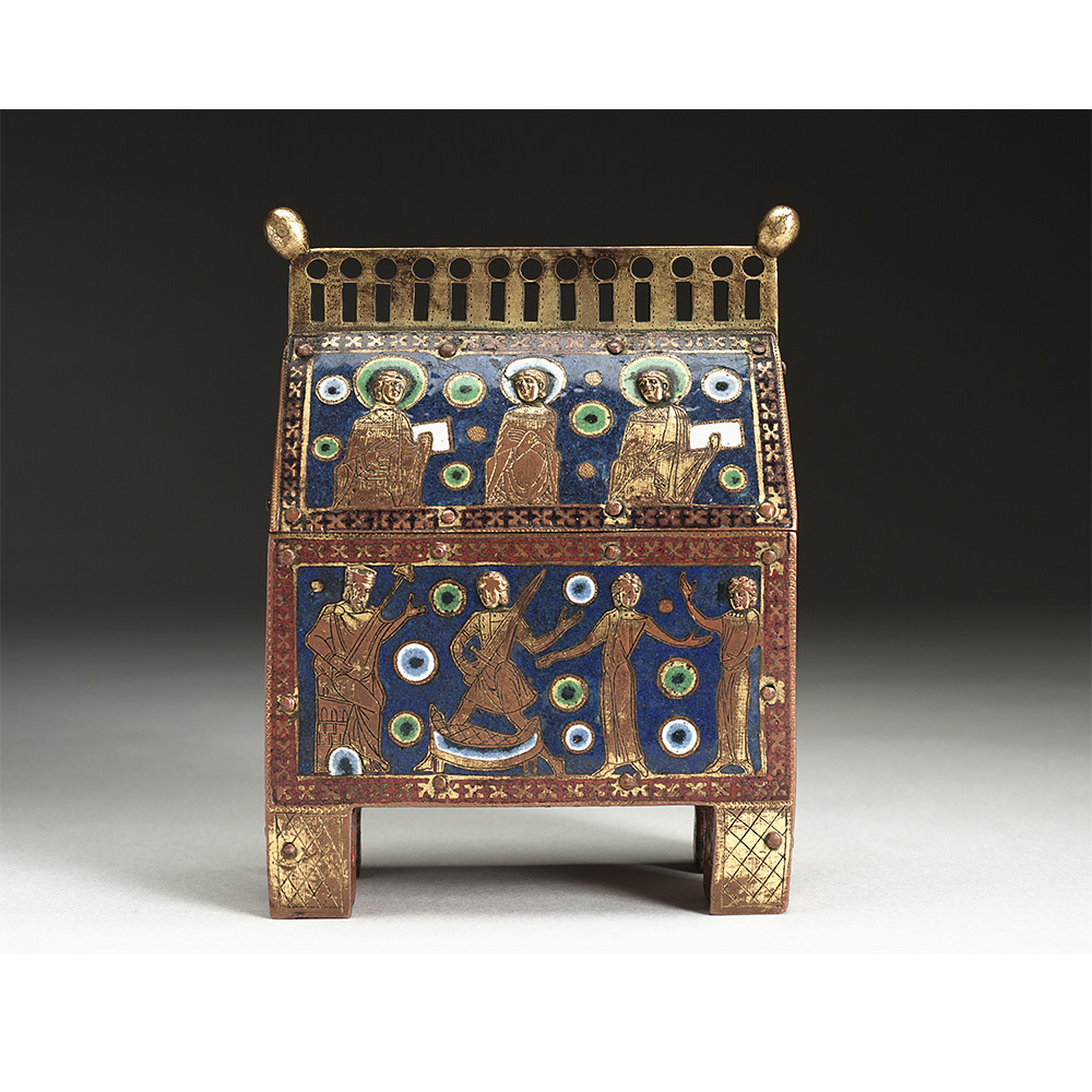 Reliquary decorated with religious figures in enamel. 