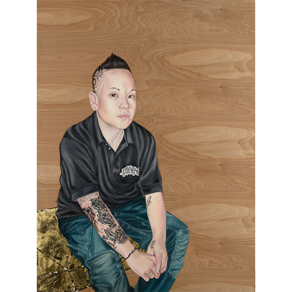 Painting of young person with art tattoo revealed. 