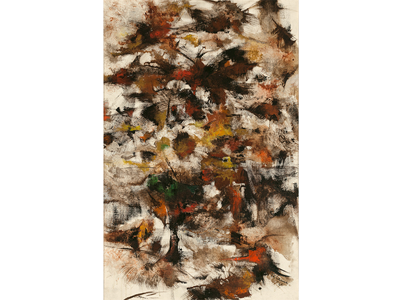Abstract painting in earth tone colors.