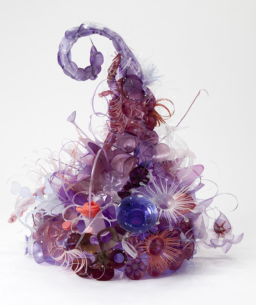 Aurora Robson Sculpture Isla, 2014, Plastic debris (PET + HDPE), aluminum rivets, tinted polycrylic, and mica powder