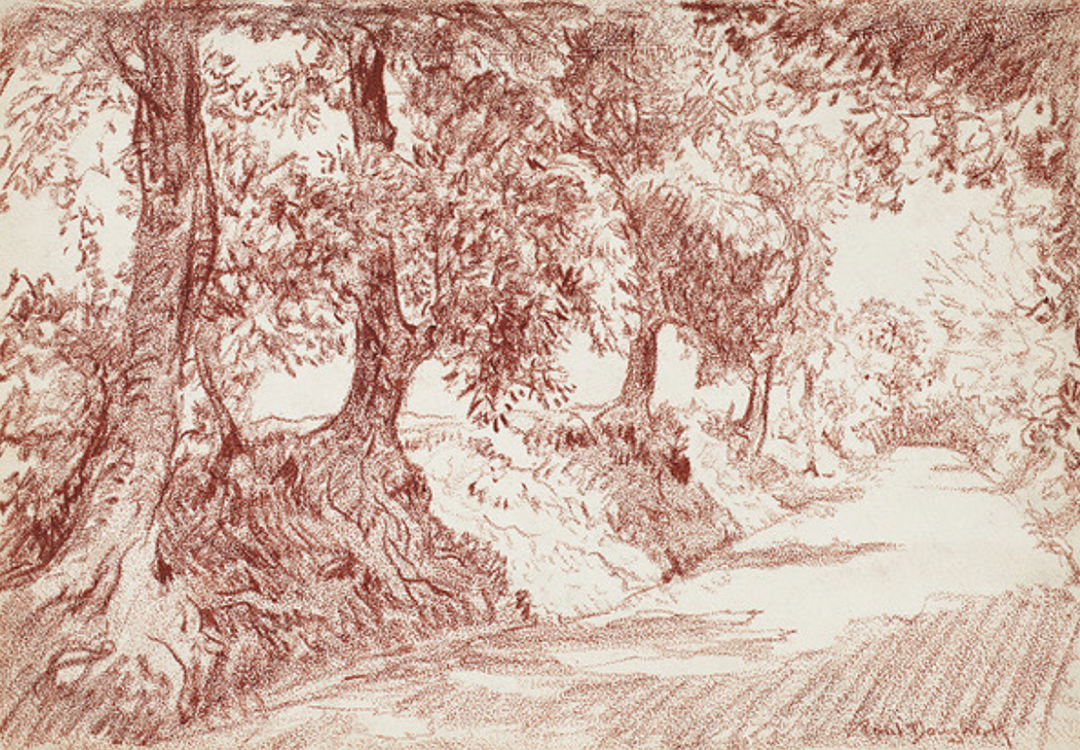 Road Through Trees in Sunlight,  Paul Dougherty ca. 1910