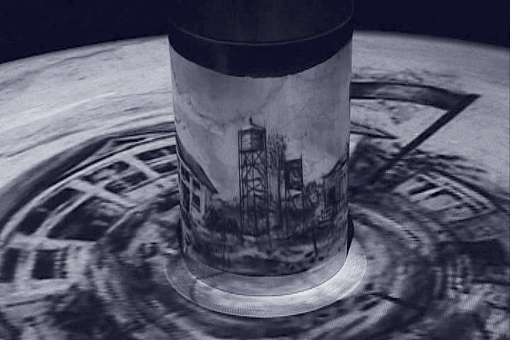 Anamorphic projection of a water tower