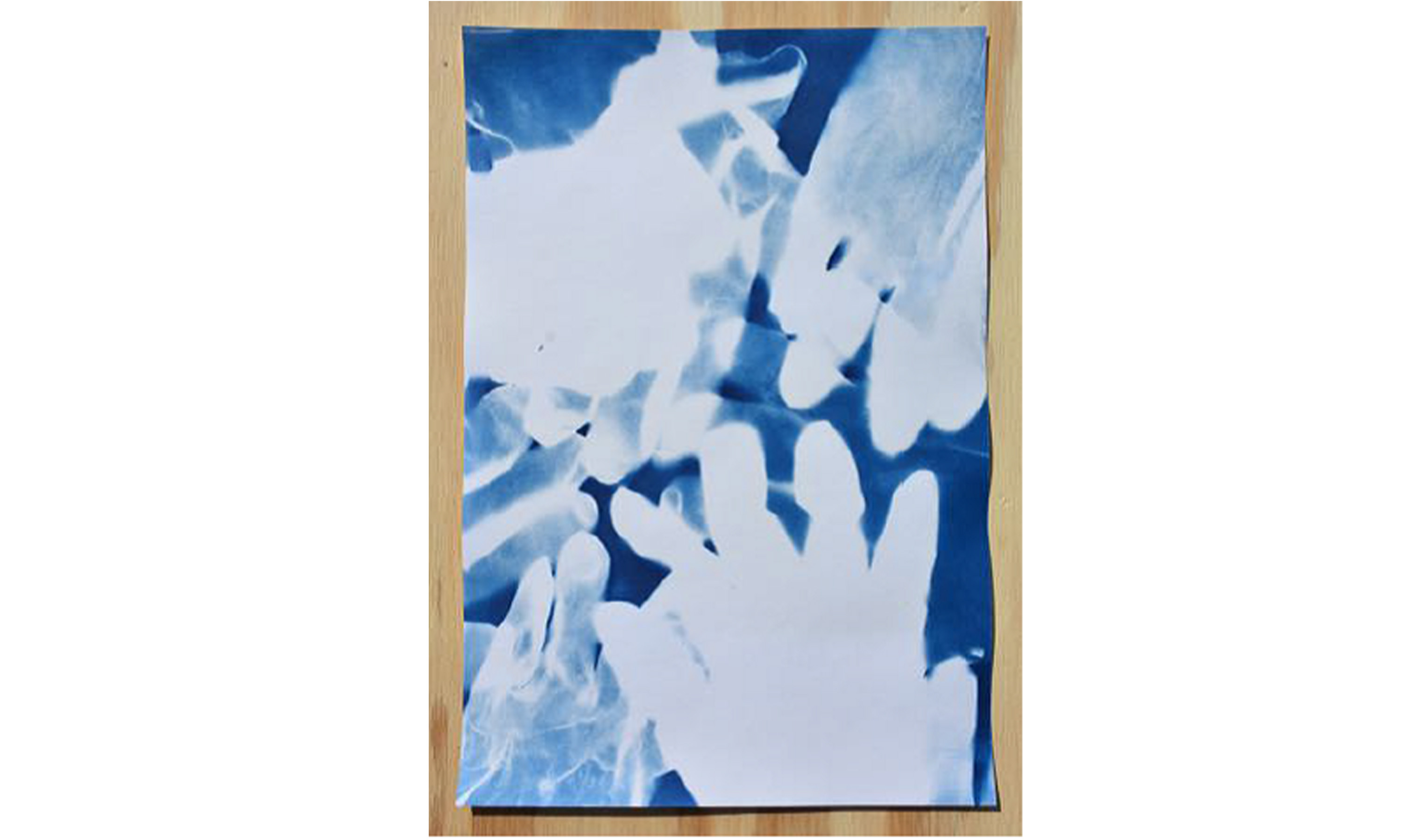 Cyanotype of different colored gloves