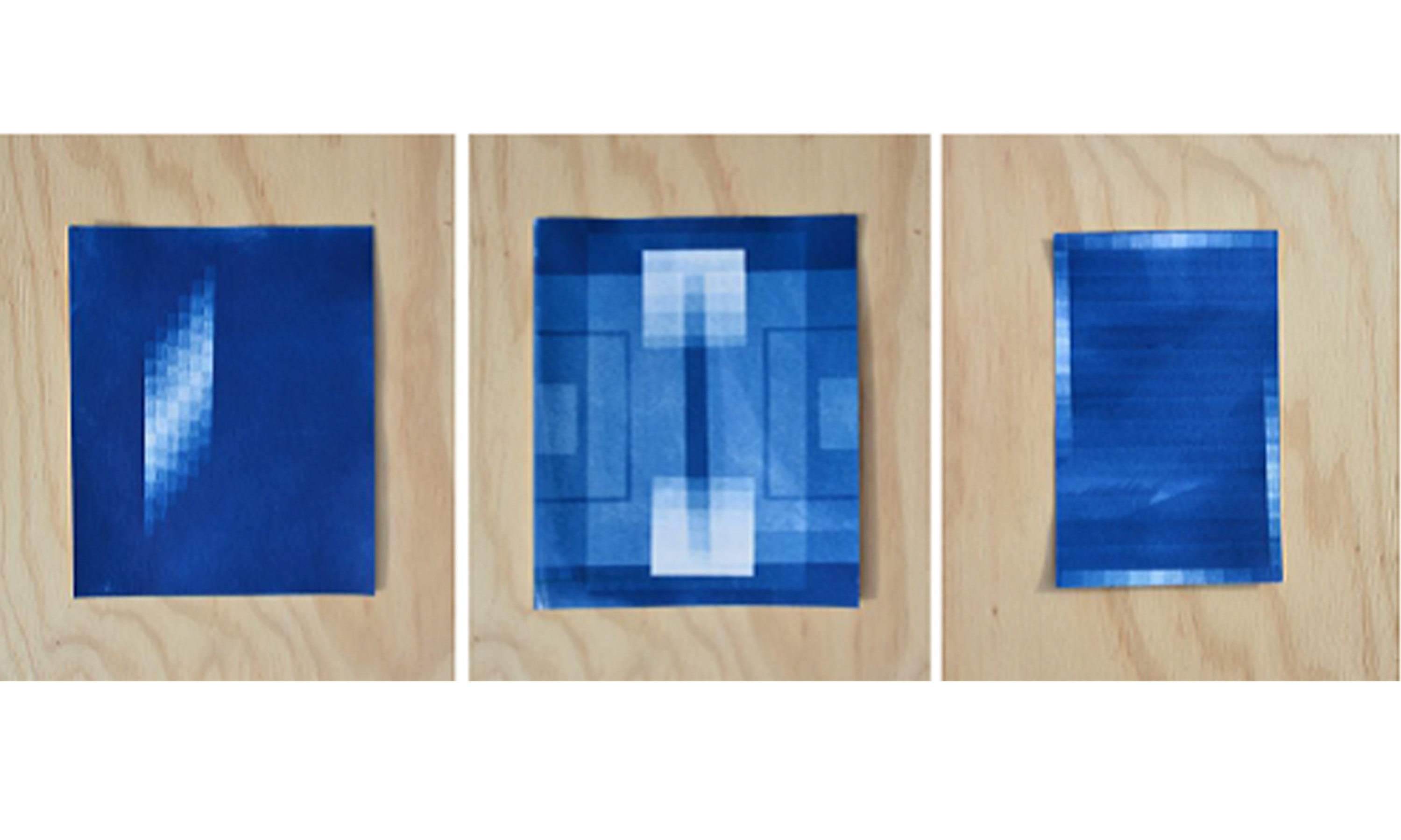 Three cyanotype of more textured materials