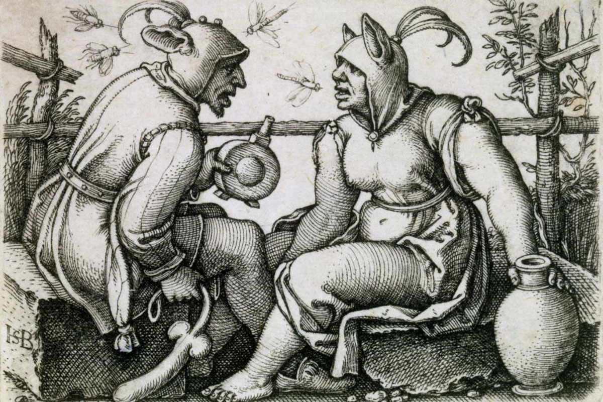 Etching of "The Two Buffoons," n.d, by Hans Sebald Beham, German, 1500–1550