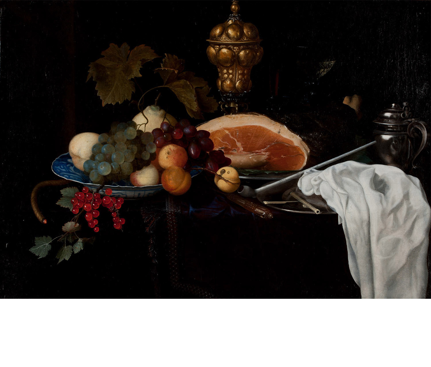 Still life with Fruit, Meat, Pipe and Goblet after Conservation