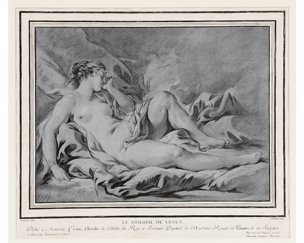 Female nude reclining in drapery.