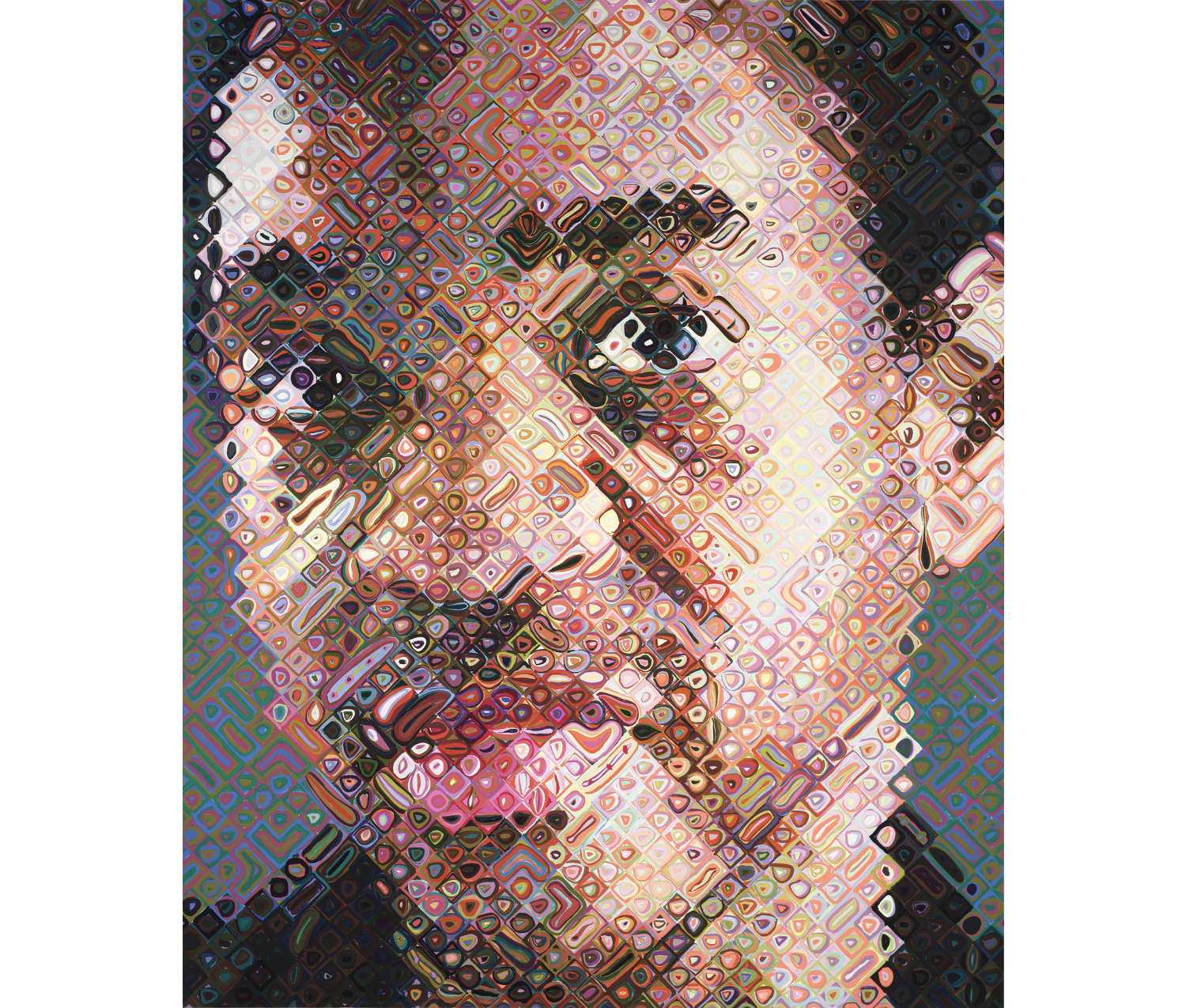 Close-up, pixelated portrait of African-American man with head turned slightly to the left.