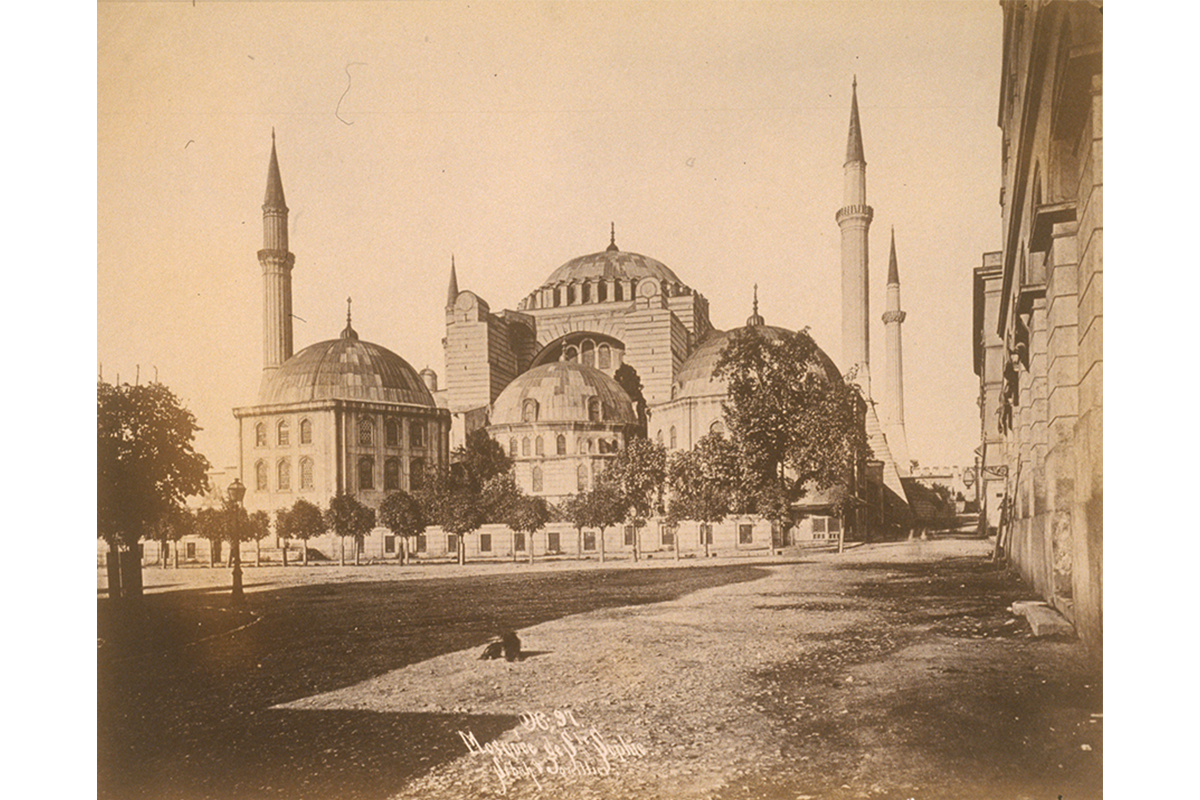 old photograph of large palace (Hagia Sophia; Aya Sofia in Istanbul)