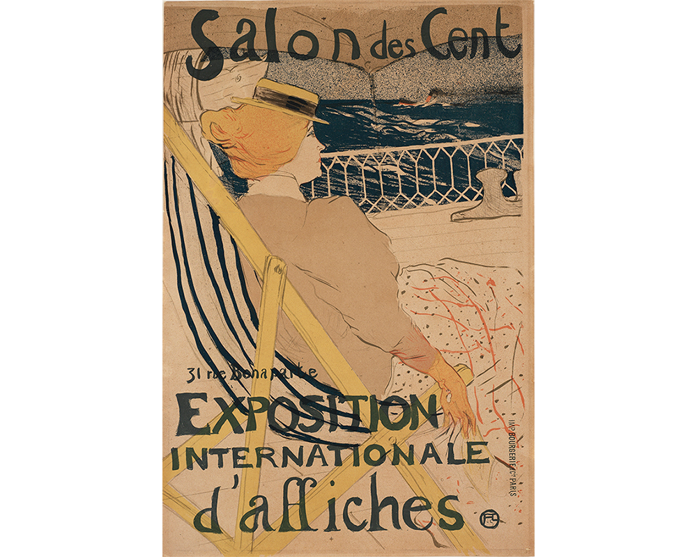 poster featuring a woman on the deck of a ship in a lounge chair