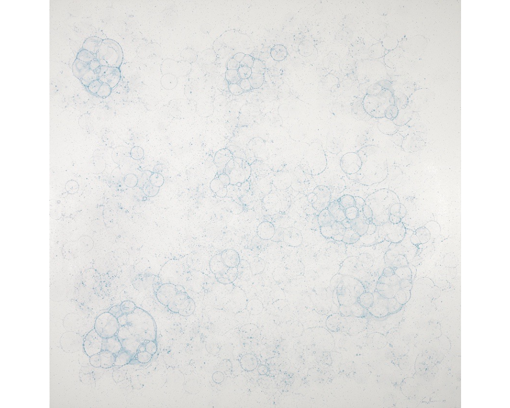 blue overlapping bubbles on a white field
