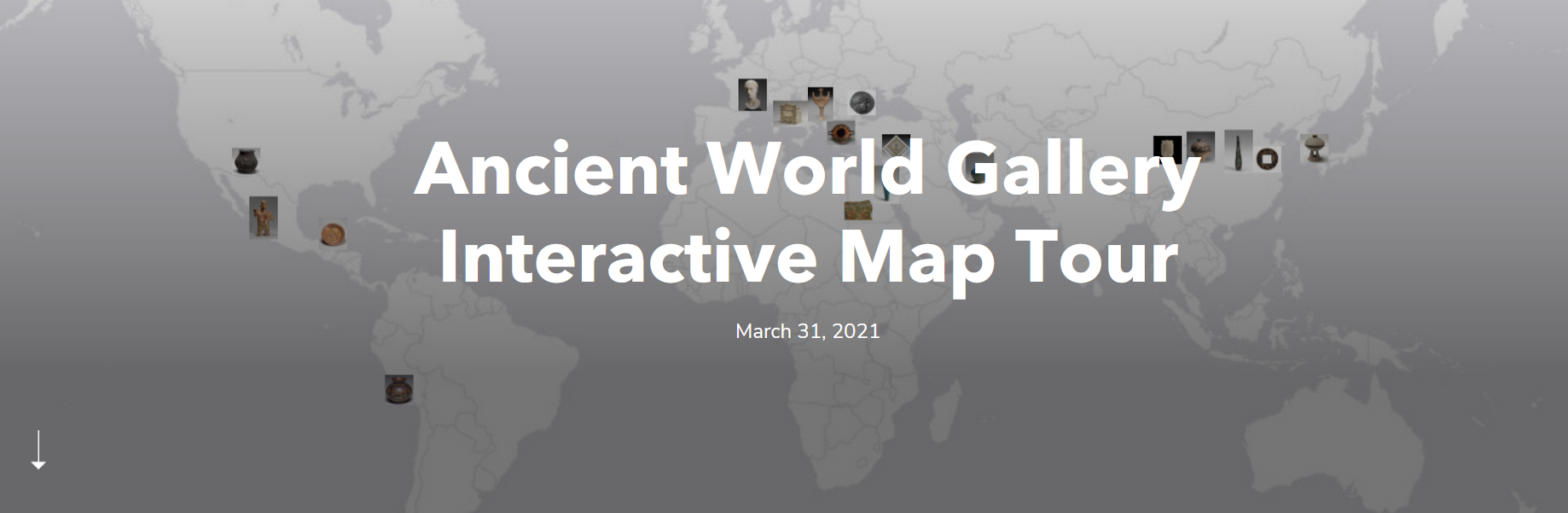 Screenshot of the opening page of ancicnet map that shows a map of the world with the locations of where the artowrks in the map are located