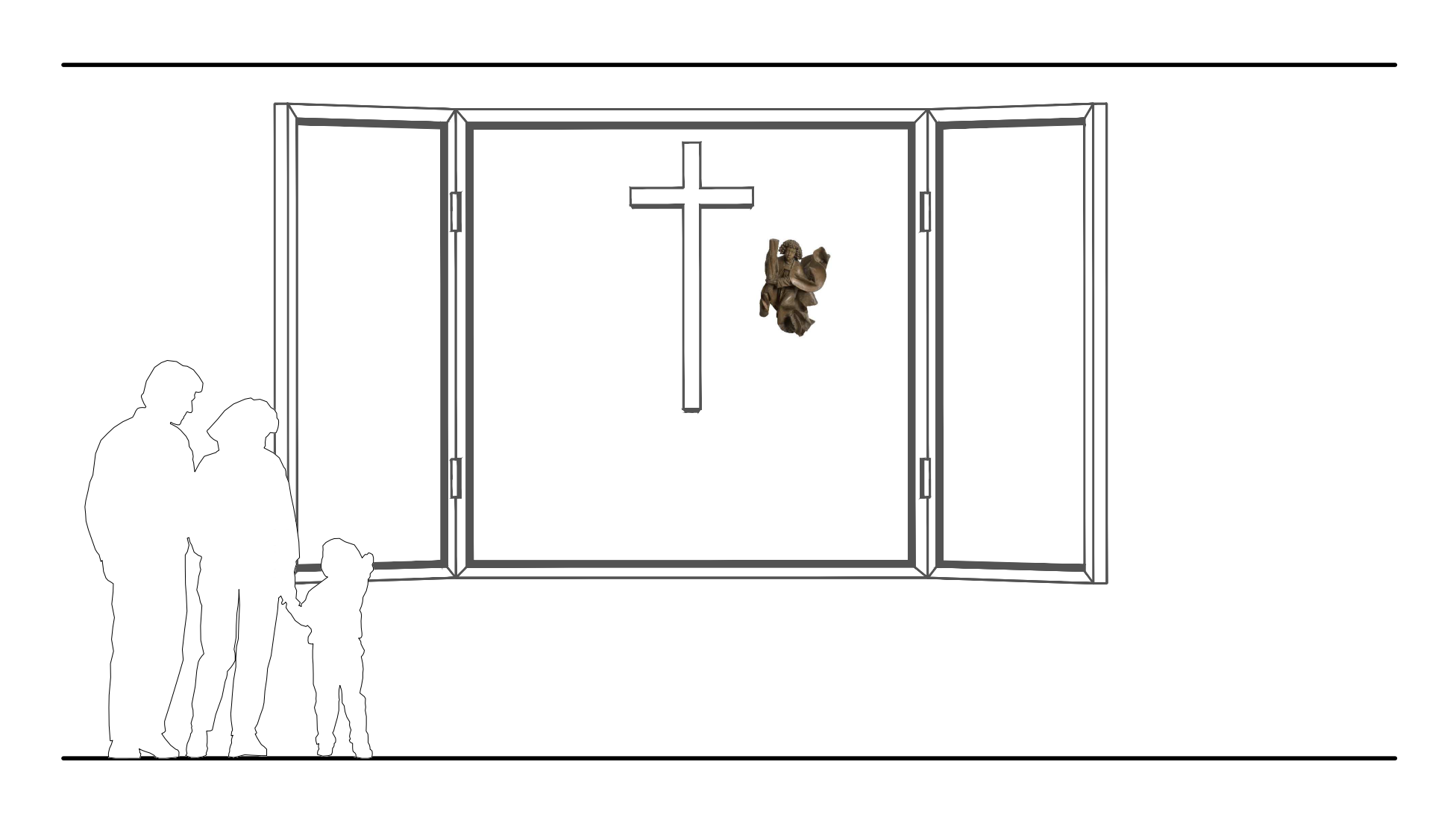scaled schematic graphic of an altarpiece based on surviving examples