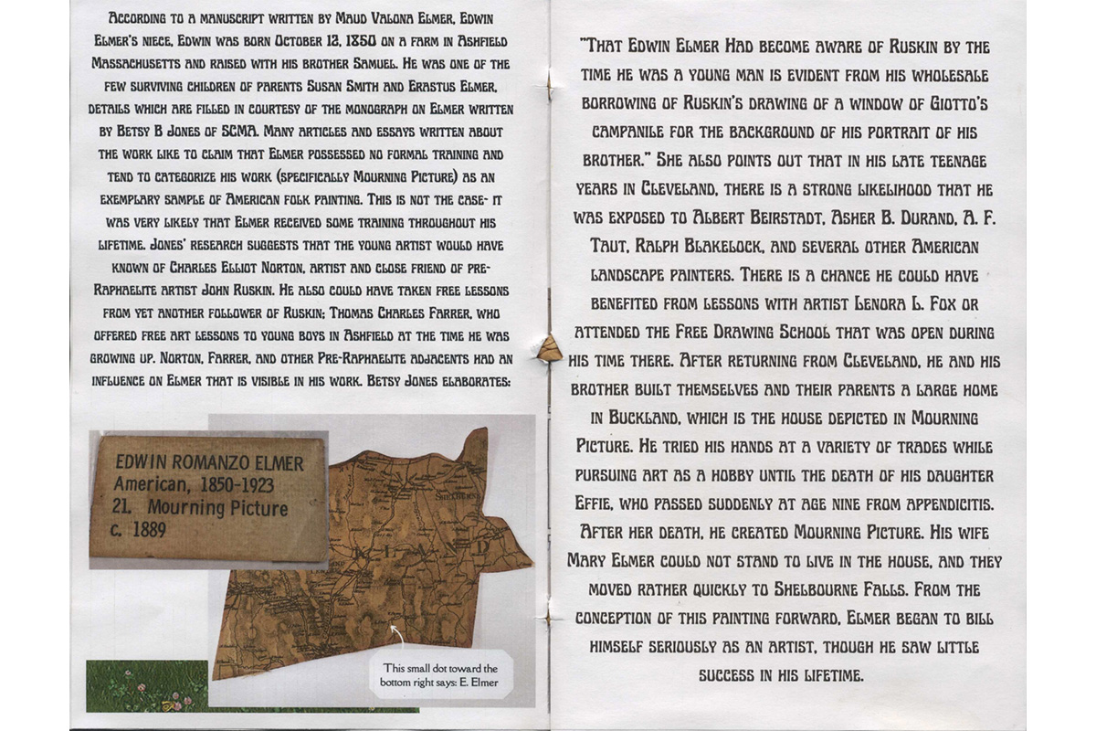 zine spread containing brief personal history of elmer