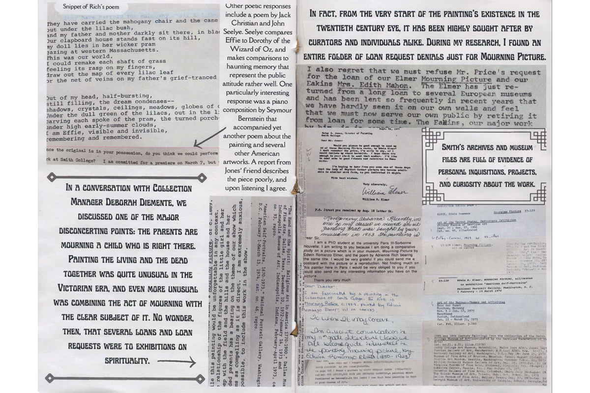 zine spread of documents regarding elmer's mourning picture