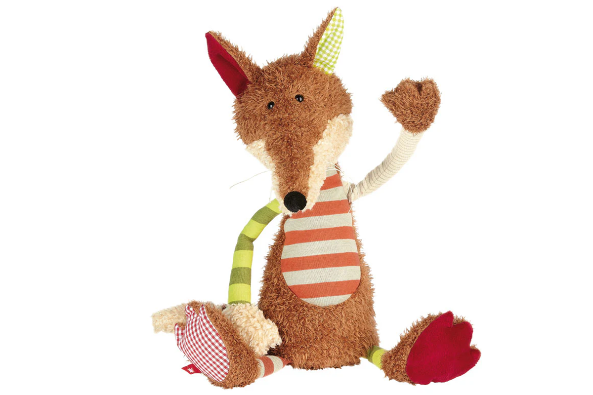 Stuffed fox plushy toy with red striped shirt