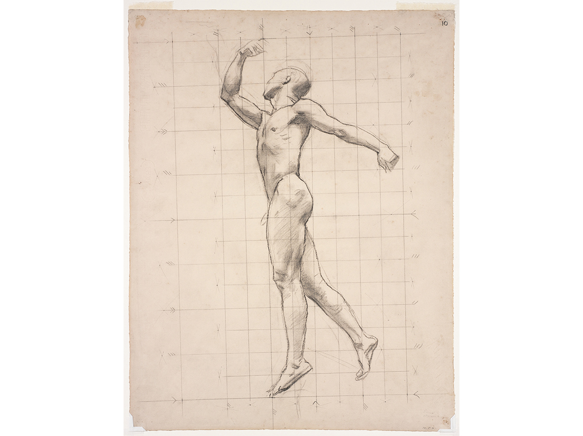 Nude drawing in pencil on a grid