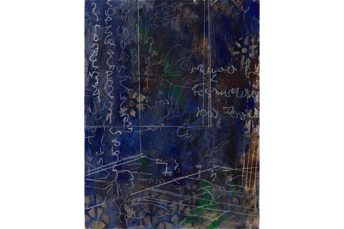 Lines form a graph-like space amongst figures and shapes.