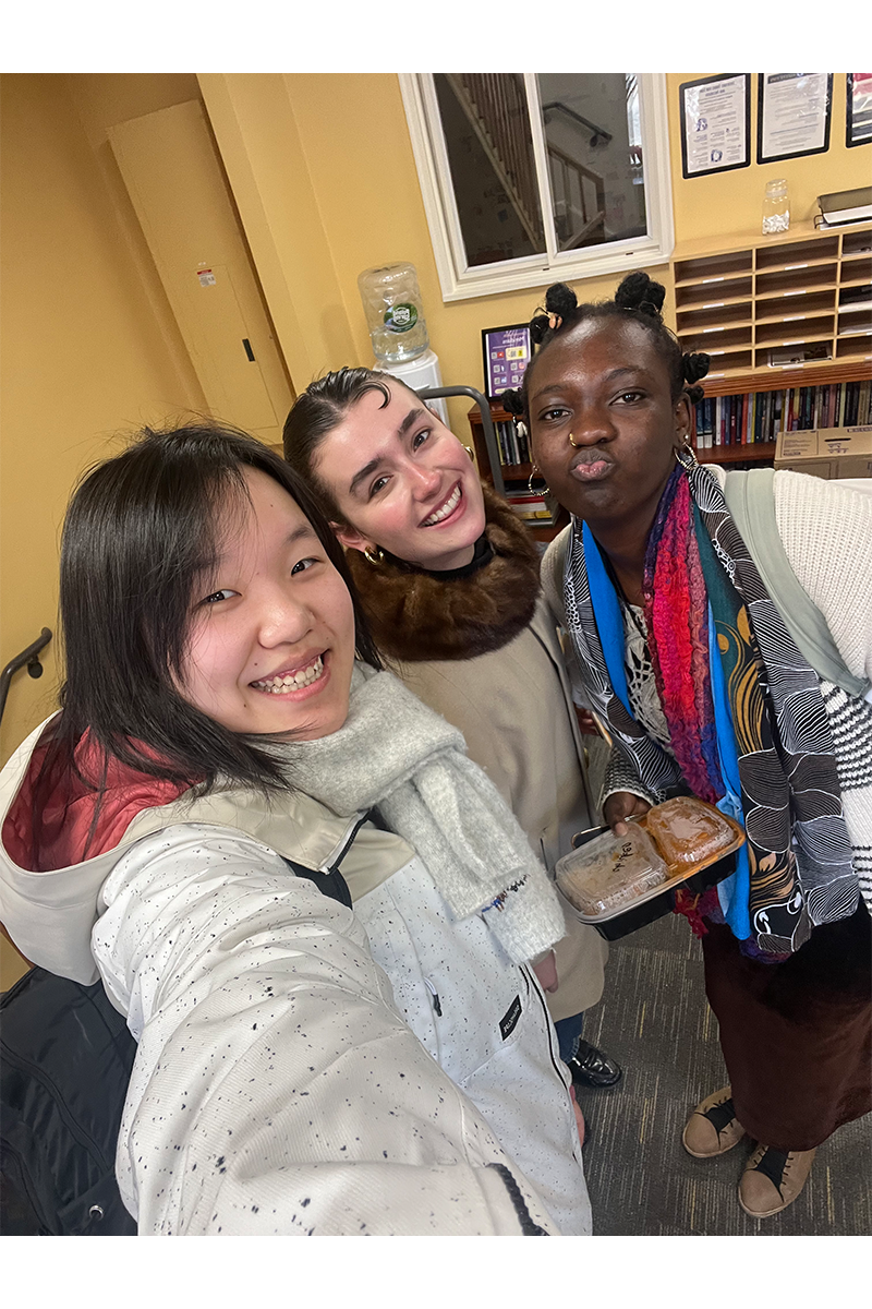 Selfie of Zoey standing to the left of two other project collaborators.