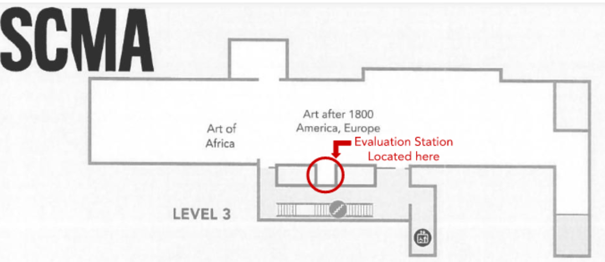 "Map of Third Floor: Location of Evaluation Station Circled in Red"
