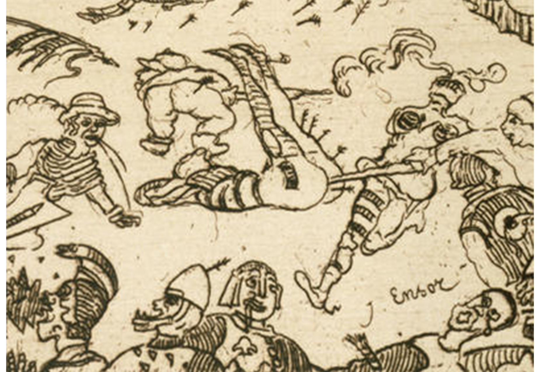 detail of drawing of soldiers lying on the ground after battle