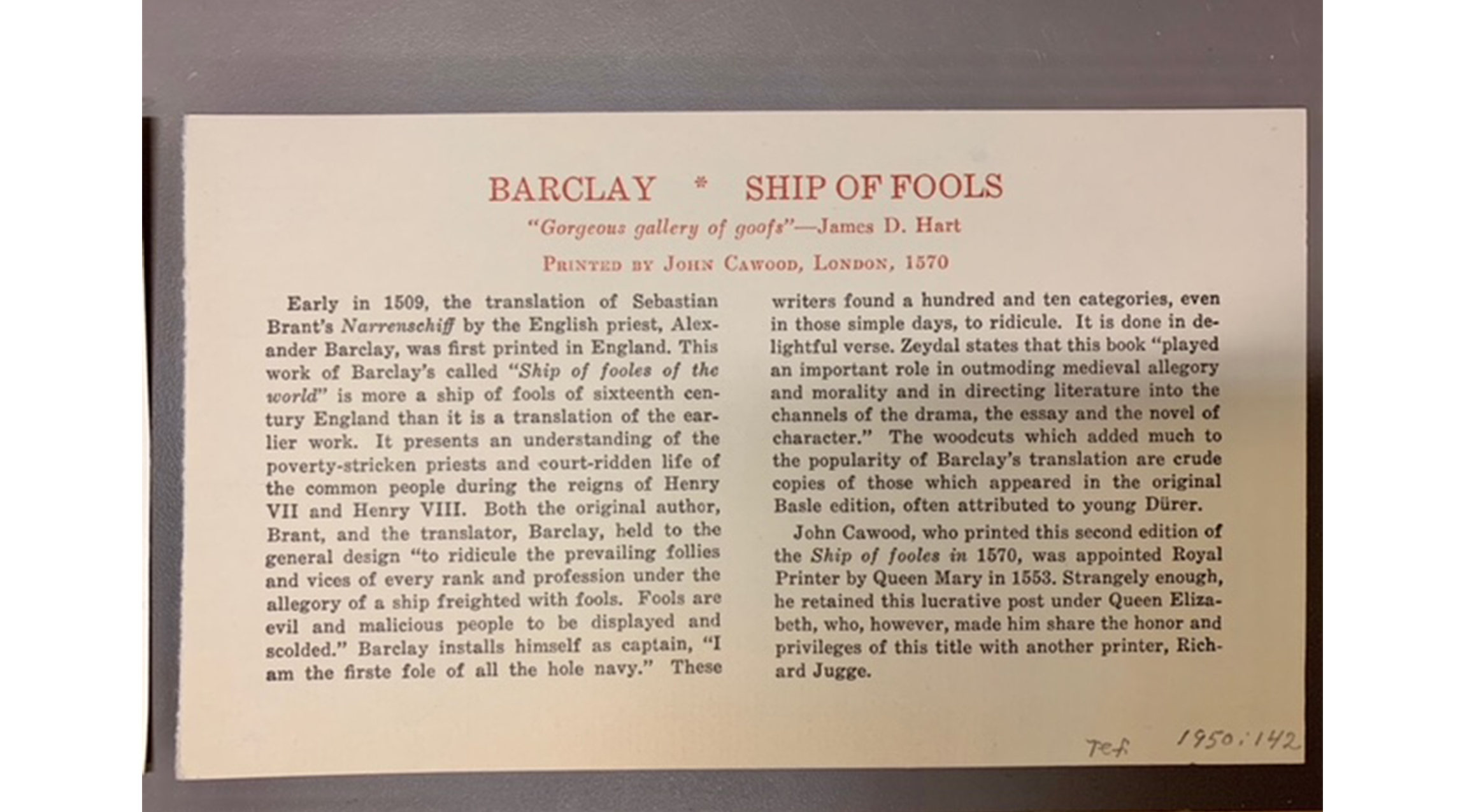 a block of text describing a page from Barclay's "Ship of Fools"