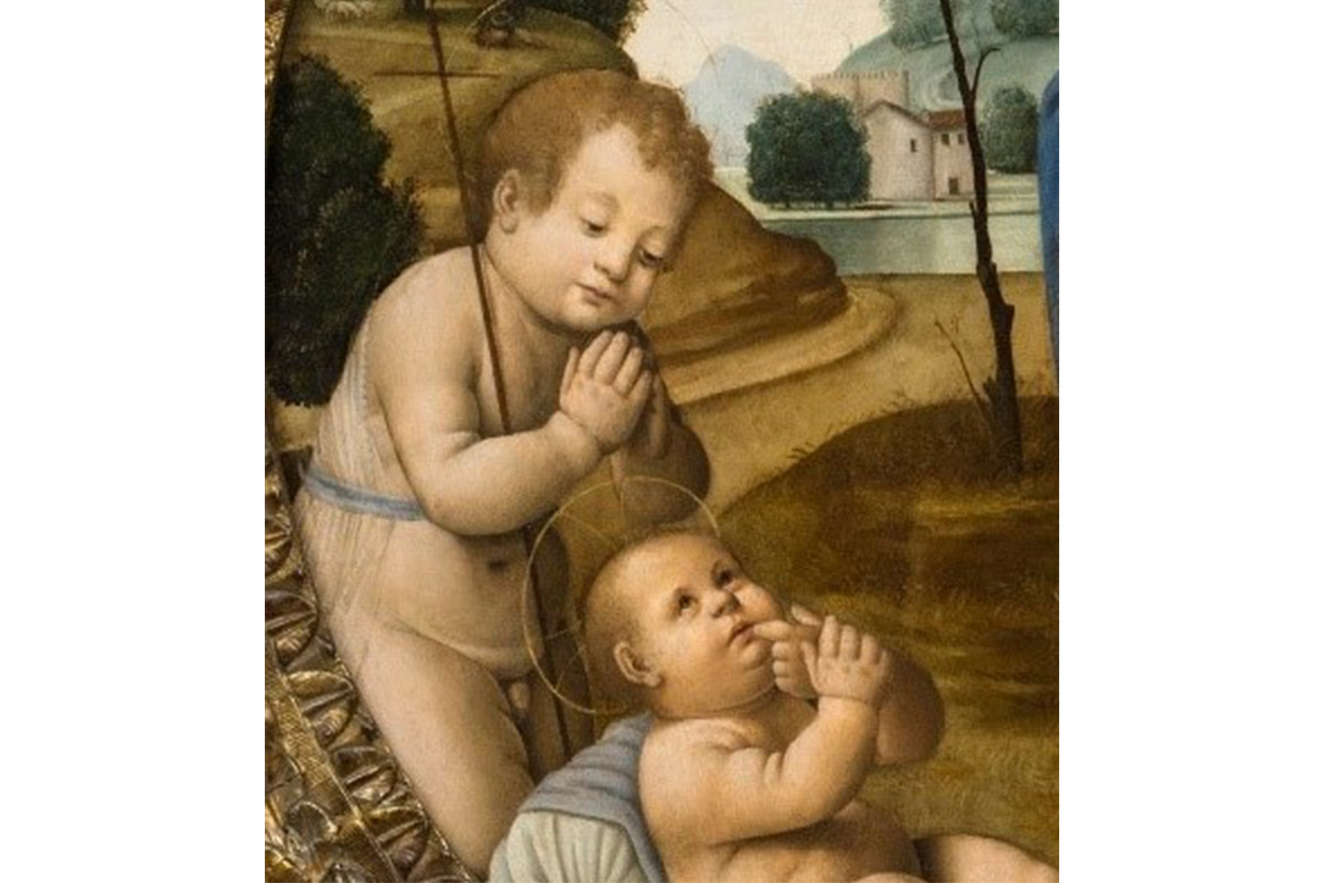 "two babies praying facing right"