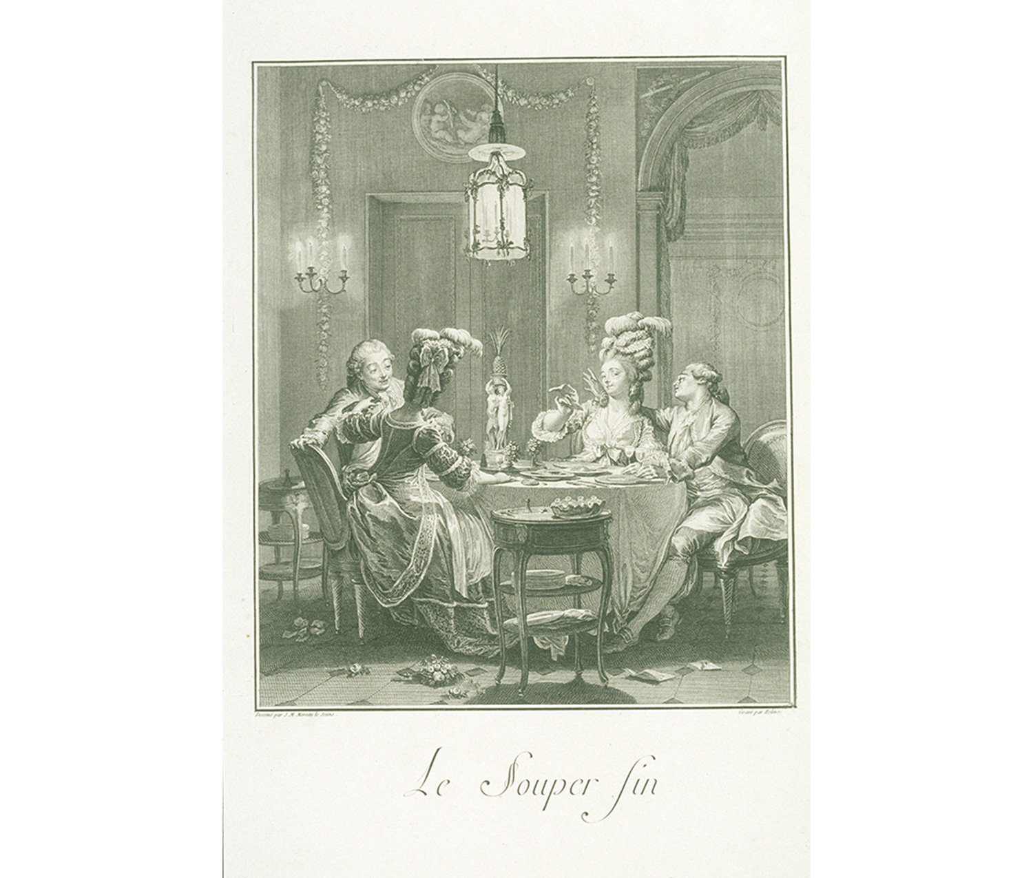 two elaborately-dressed couples sit at a table eating dinner