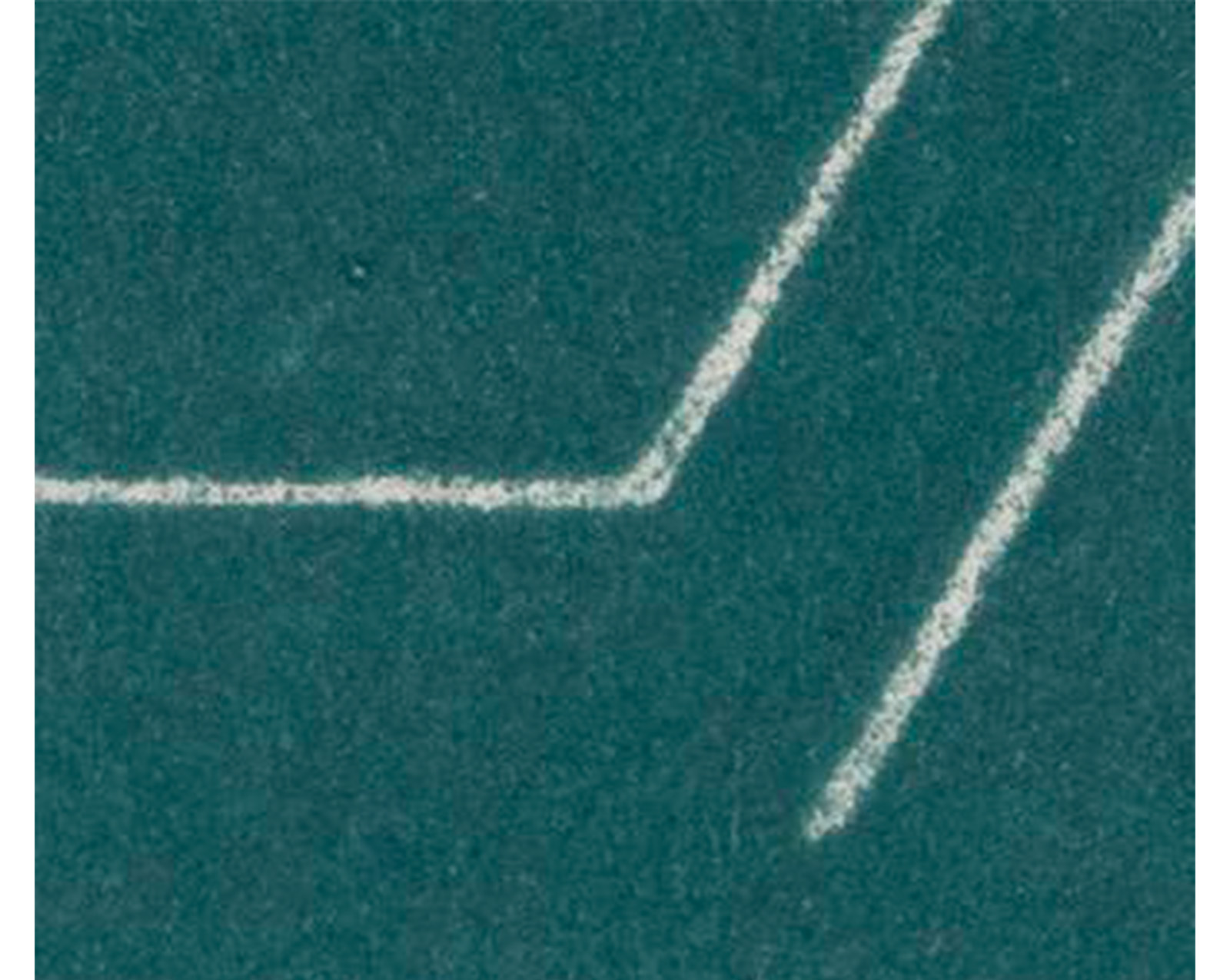 thin, white lines on a blue-green background. the top line forms a V, the bottom line is diagonal and extends off the page