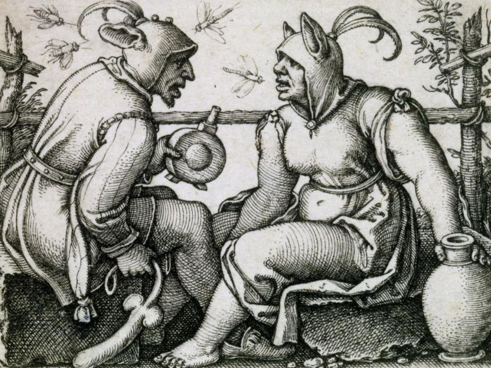 Etching of "The Two Buffoons," n.d, by Hans Sebald Beham, German, 1500–1550