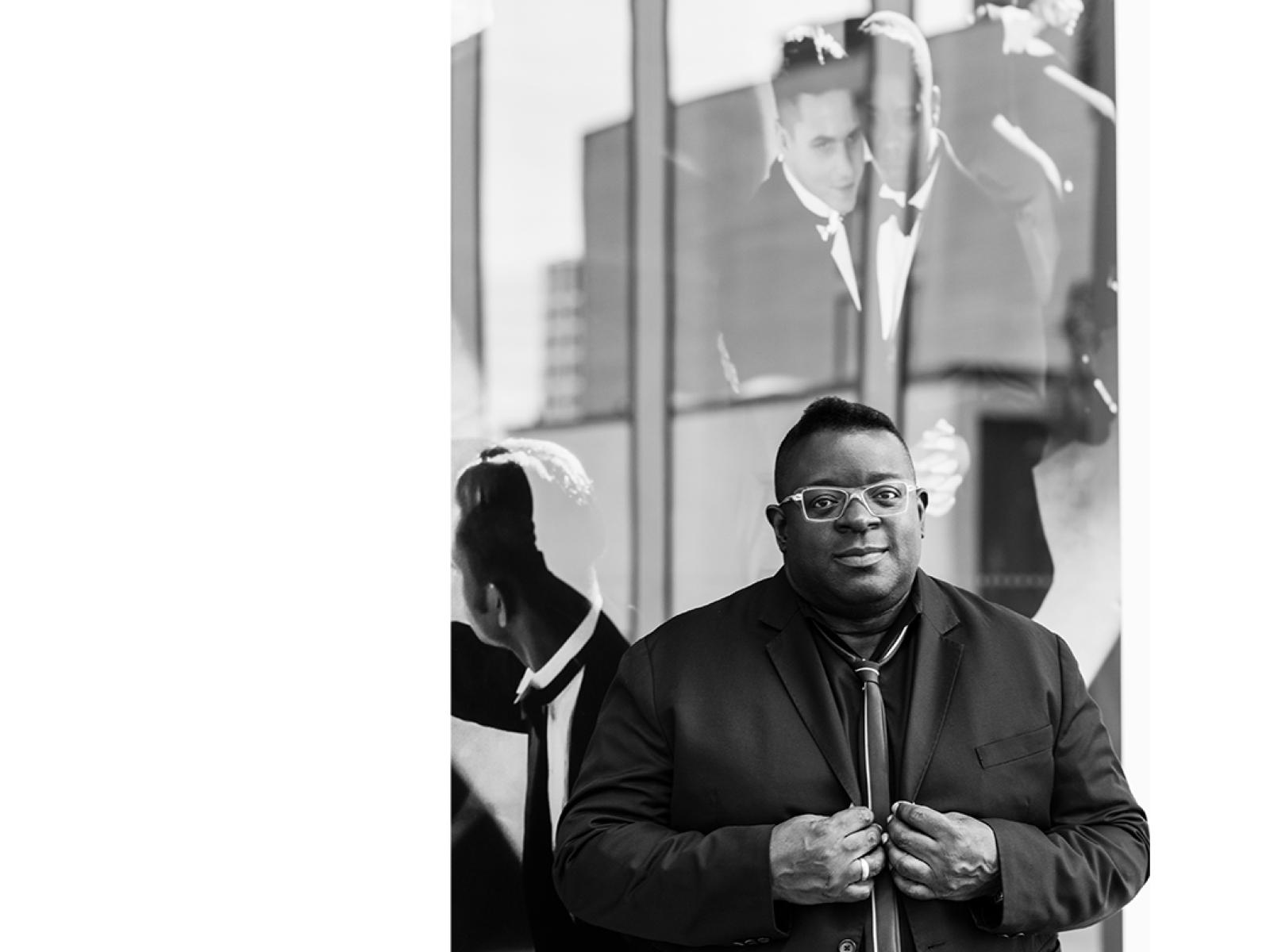 Black and white photo of Artist Isaac Julien
