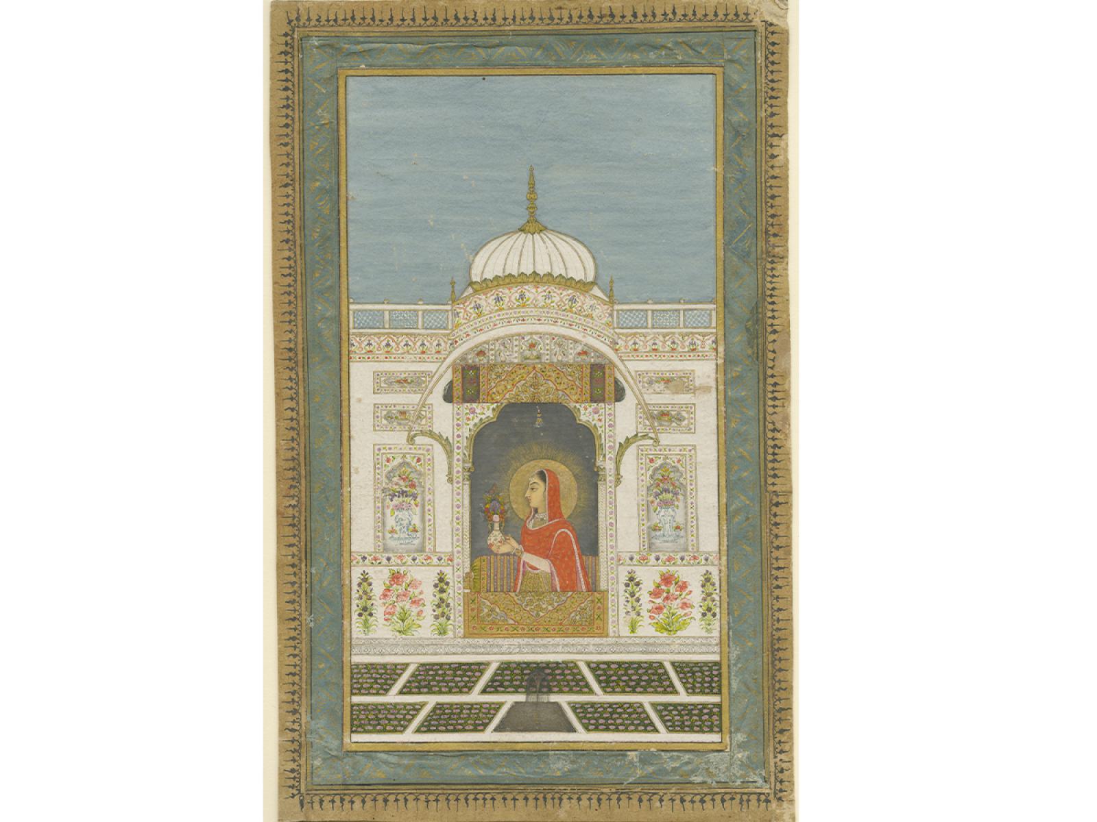 A royal woman holding flowers.