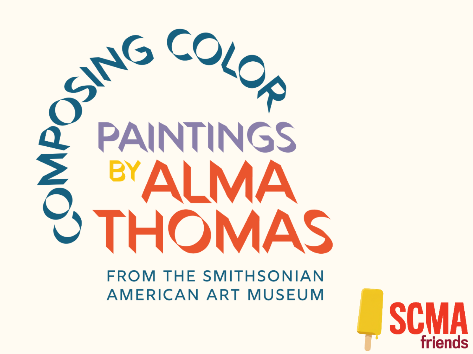 Graphic text that reads: Composing Colors logo and SCMA Friends logo