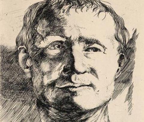 Bust portrait of man with short hair, looking to his left