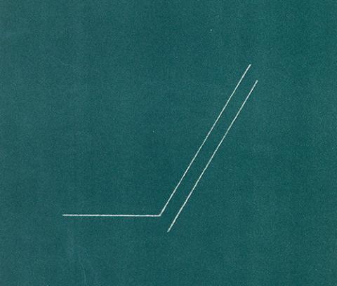 two thin, white diagonal lines in center of blue-green paper